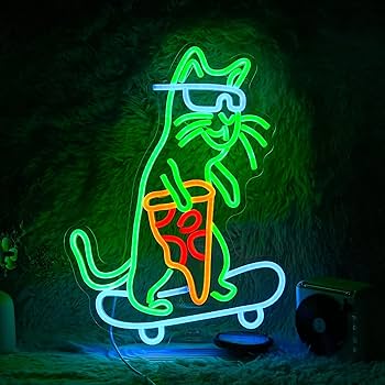 Amazon.co.jp: スケボー猫ネオンサイン LEDクールメガネ猫ネオン